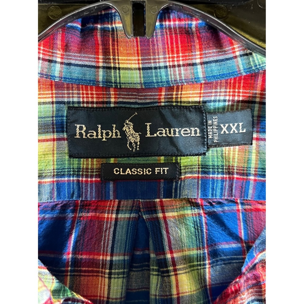 Ralph Lauren Mens XXL Classic Fit Plaid Cotton Linen Button Down Shirt Multi - Picture 3 of 8